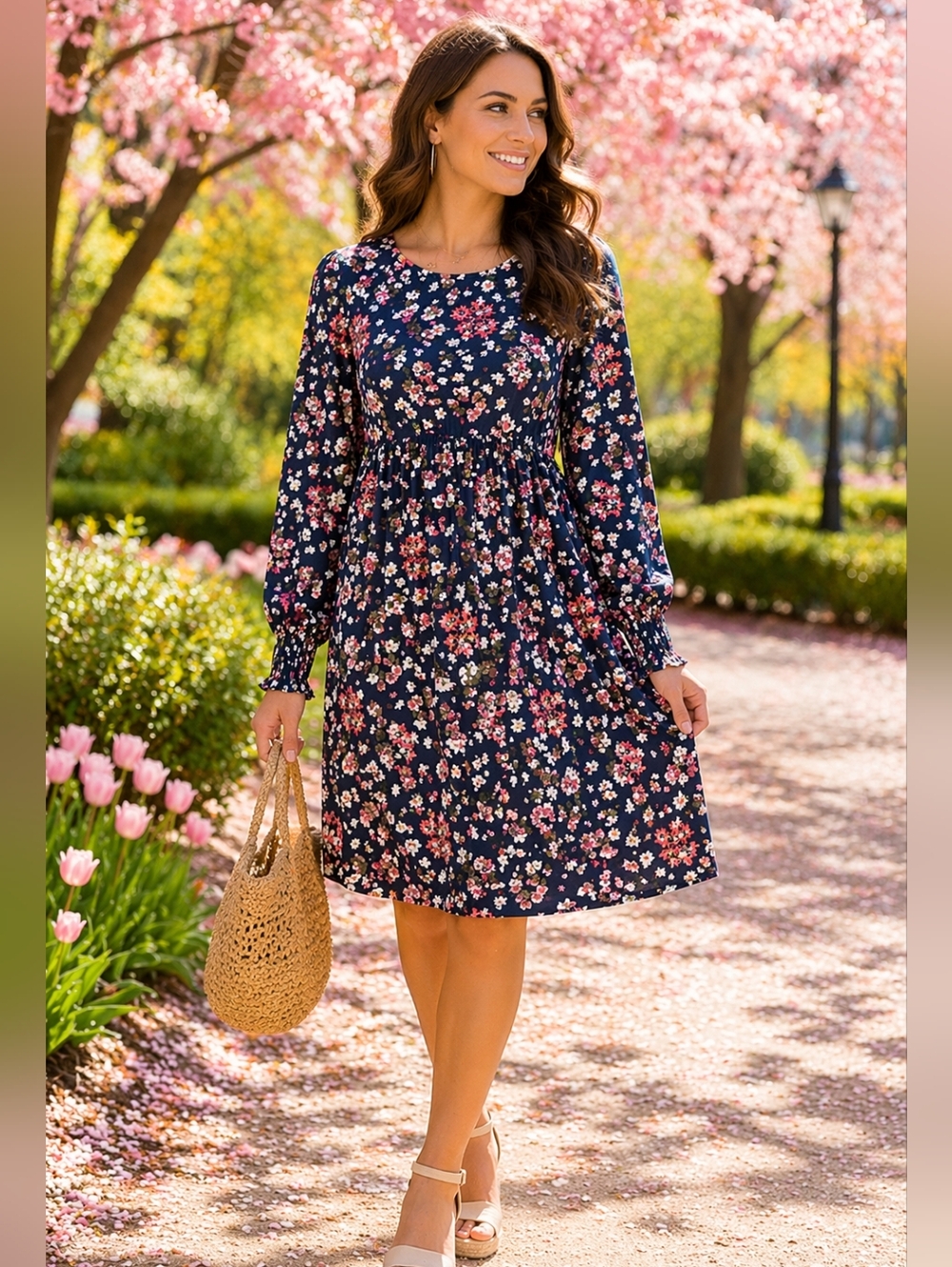 NWT Apricot Floral Empire Waist Midi Dress Puff Shoulder Cottagecore Romantic